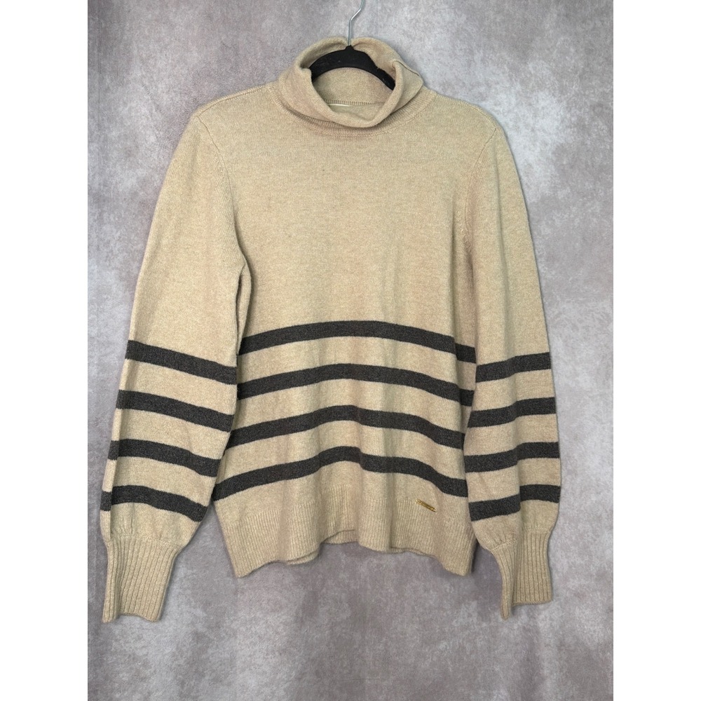 Michael Kors Women's‎ Turtleneck Sweater Striped Beige Gray Size M Wool Alpaca